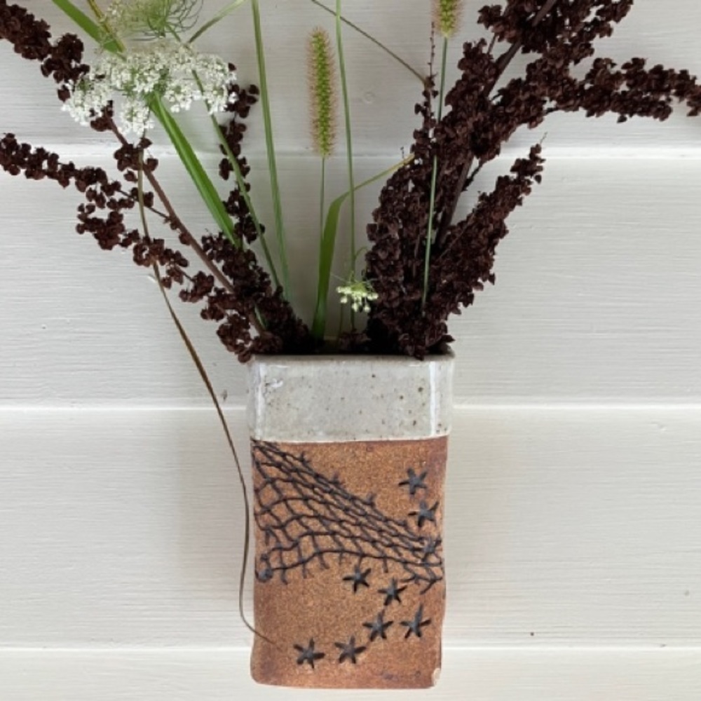 Handcrafted Signed Pottery Wall Hanging Net and Starfish